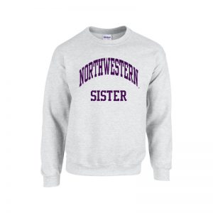 Northwestern University Wildcats Light Grey Crewneck Sweatshirt With Sister Design