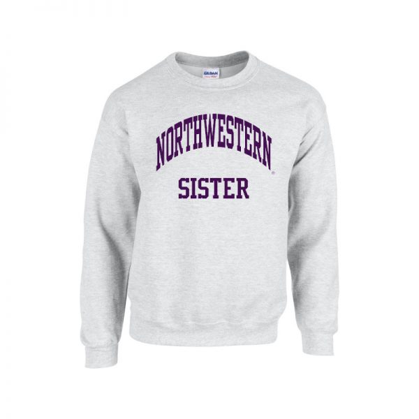 Northwestern University Wildcats Light Grey Crewneck Sweatshirt With Sister Design