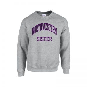 Northwestern University Wildcats Dark Grey Crewneck Sweatshirt With Sister Design