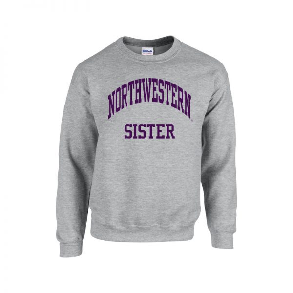 Northwestern University Wildcats Dark Grey Crewneck Sweatshirt With Sister Design