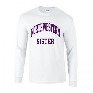 Northwestern University Wildcats White Long Sleeve Tee Shirt with Sister Design