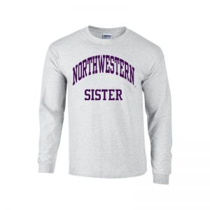 Northwestern University Wildcats Light Grey Long Sleeve Tee Shirt with Sister Design