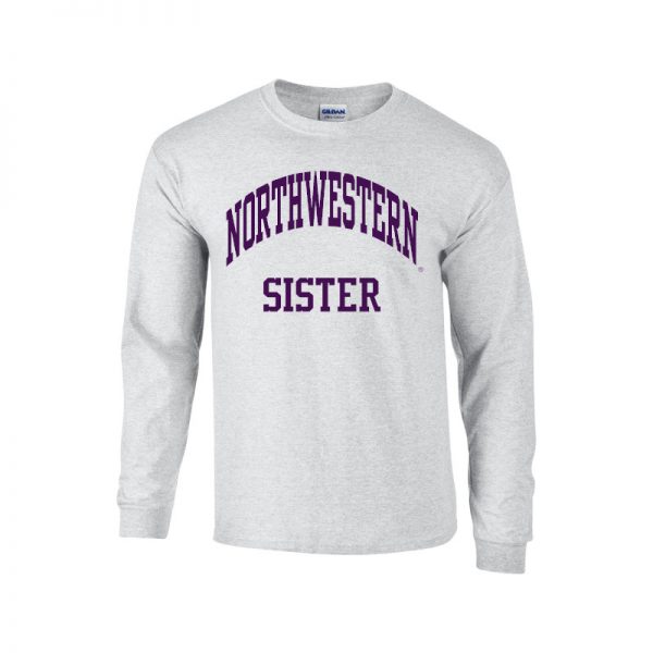 Northwestern University Wildcats Light Grey Long Sleeve Tee Shirt with Sister Design