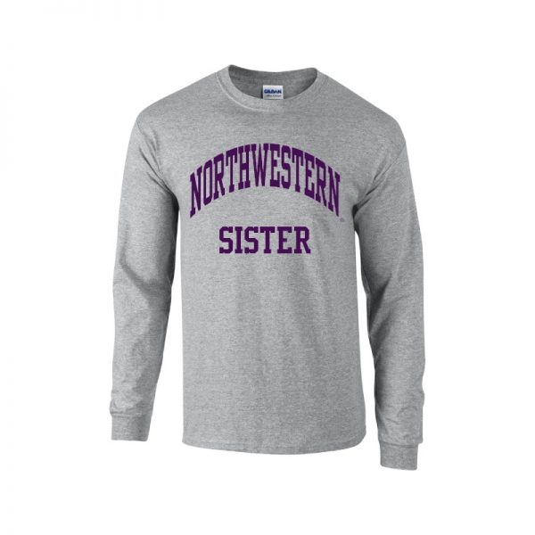 Northwestern University Wildcats Dark Grey Long Sleeve Tee Shirt with Sister Design