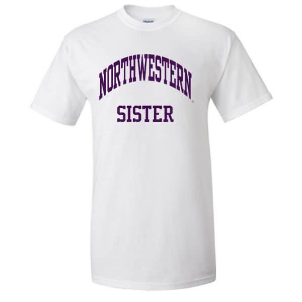 Northwestern University Wildcats White Short Sleeve Tee Shirt with Sister Design NW2933