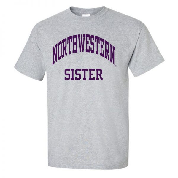 Northwestern University Wildcats Sport Grey Short Sleeve Tee Shirt with Sister Design NW2938