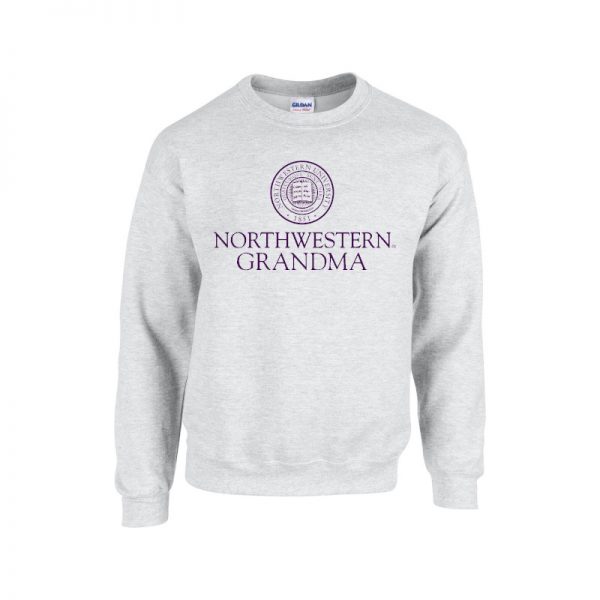 Northwestern University Wildcats Light Grey Crewneck Sweatshirt With Grandma Design