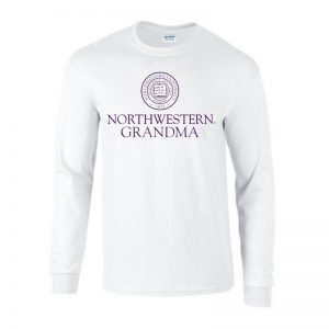 Northwestern University Wildcats White Long Sleeve Tee Shirt with Grandma Design