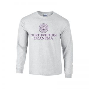 Northwestern University Wildcats Light Grey Long Sleeve Tee Shirt with Grandma Design