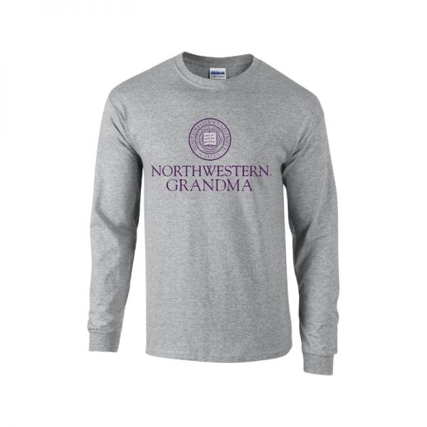 Northwestern University Wildcats Dark Grey Long Sleeve Tee Shirt with Grandma Design