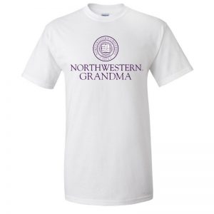 Northwestern University Wildcats White Short Sleeve Tee Shirt with Grandma Design NW2985