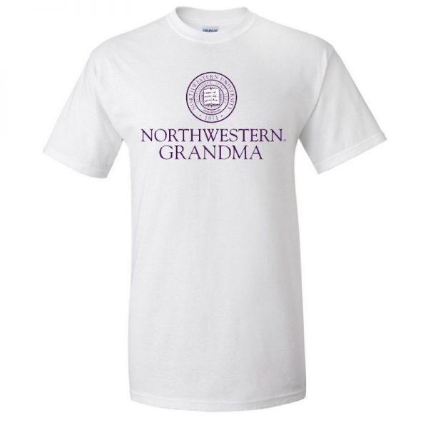 Northwestern University Wildcats White Short Sleeve Tee Shirt with Grandma Design NW2985