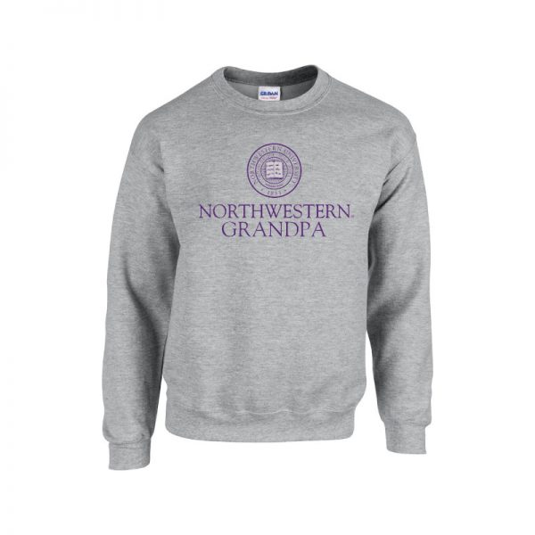 Northwestern University Wildcats Dark Grey Crewneck Sweatshirt With Grandpa Design
