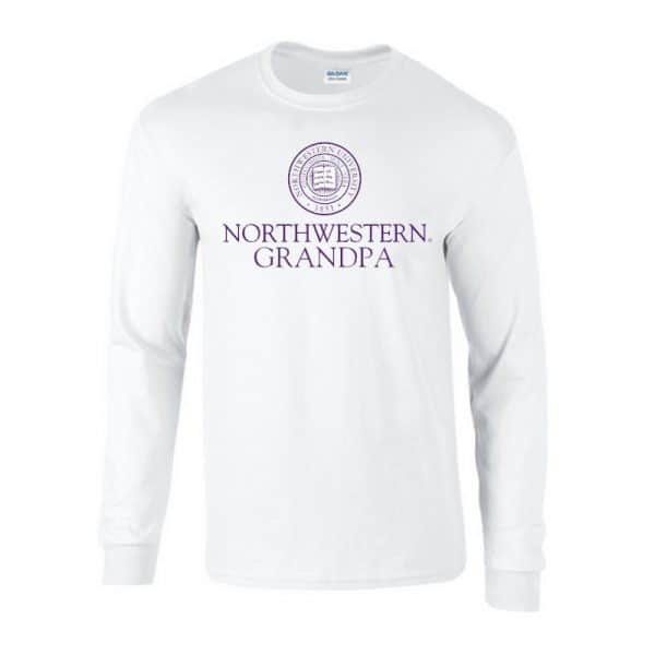 Northwestern University Wildcats White Long Sleeve Tee Shirt with Grandpa Design