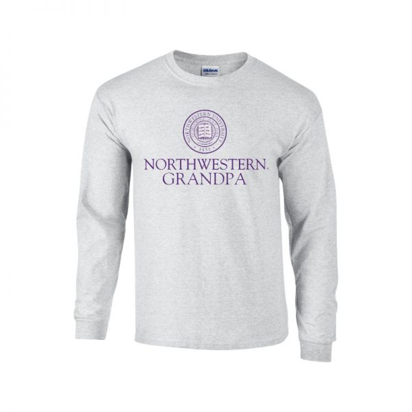 Northwestern University Wildcats Light Grey Long Sleeve Tee Shirt with Grandpa Design
