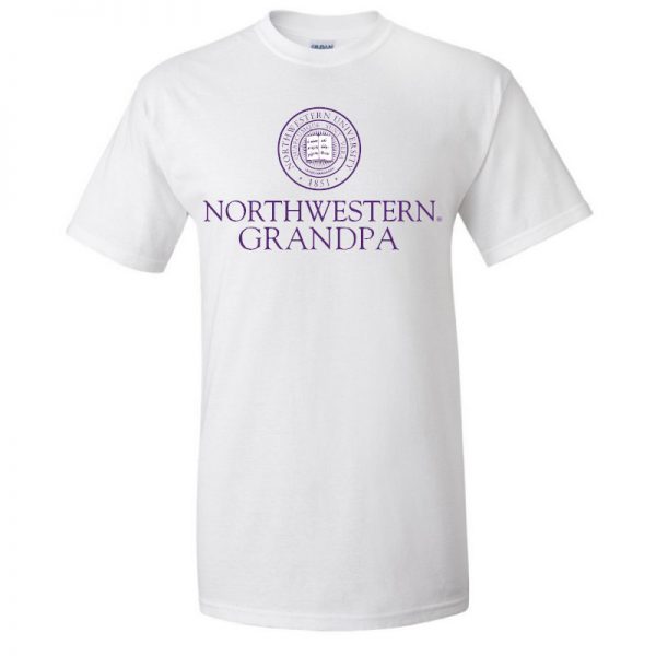 Northwestern University Wildcats White Short Sleeve Tee Shirt with Grandpa Design NW3001