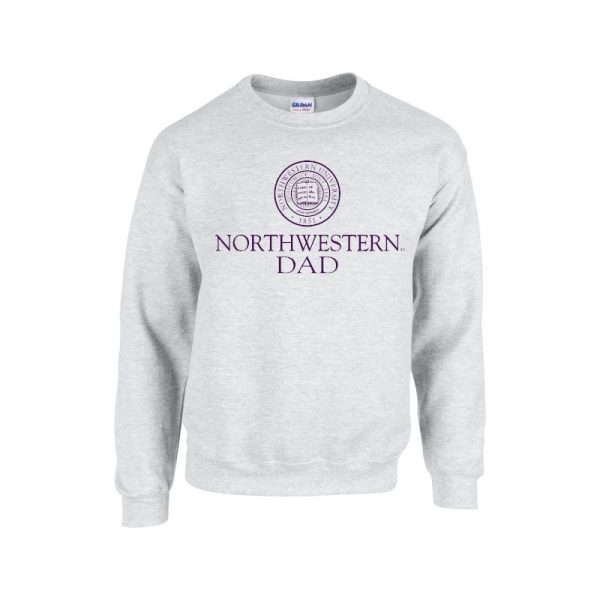 Northwestern University Wildcats Light Grey Crewneck Sweatshirt With Dad Design