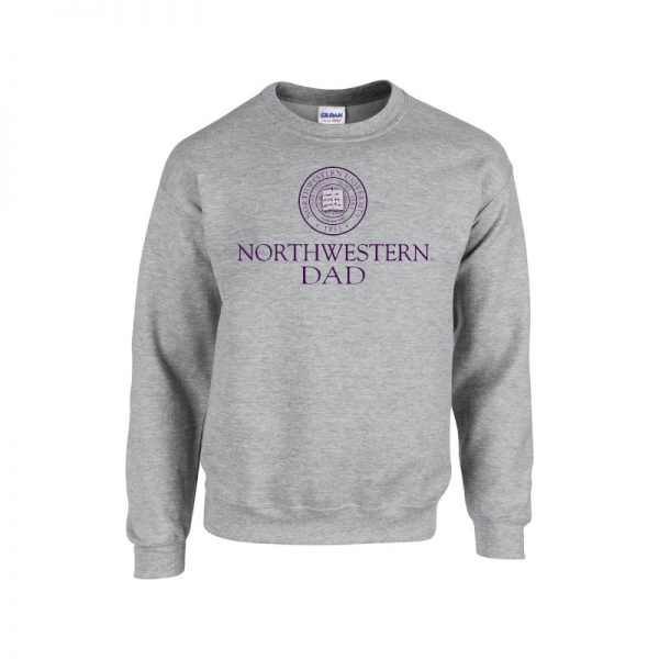 Northwestern University Wildcats Dark Grey Crewneck Sweatshirt With Dad Design