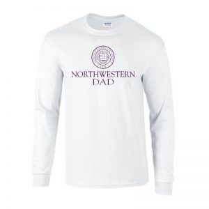 Northwestern University Wildcats White Long Sleeve Tee Shirt with Dad Design