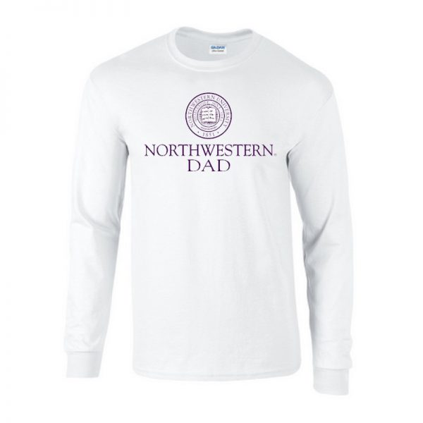 Northwestern University Wildcats White Long Sleeve Tee Shirt with Dad Design