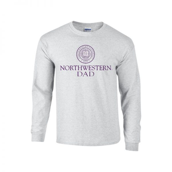 Northwestern University Wildcats Light Grey Long Sleeve Tee Shirt with Dad Design