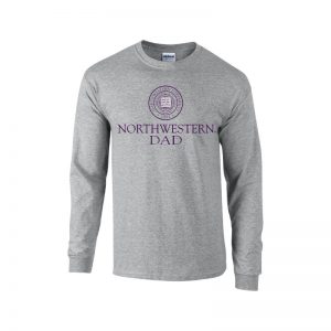 Northwestern University Wildcats Dark Grey Long Sleeve Tee Shirt with Dad Design
