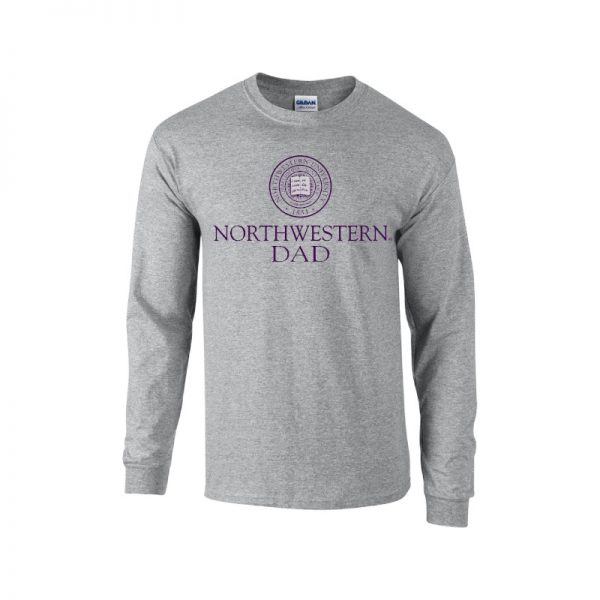 Northwestern University Wildcats Dark Grey Long Sleeve Tee Shirt with Dad Design