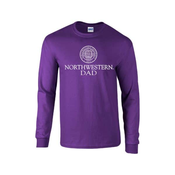 Northwestern University Wildcats Purple Long Sleeve Tee Shirt with Dad Design