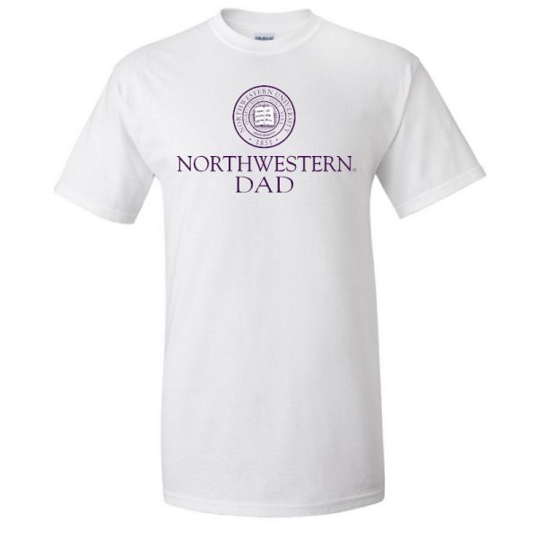 Northwestern University Wildcats White Short Sleeve Tee Shirt with Dad Design NW2969