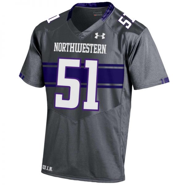 Northwestern University Wildcats Youth Under Armour Grey Replica Football Jersey with #51 -Front