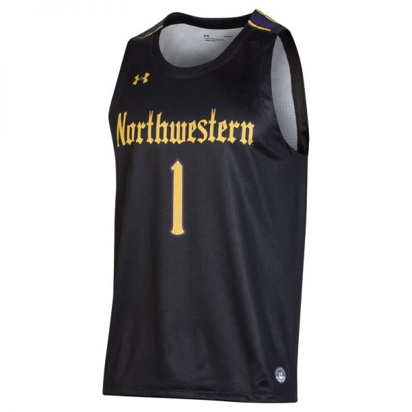 Northwestern University Wildcats Under Armour Adult Black Gothic Replica Basketball Jersey with #1-Front