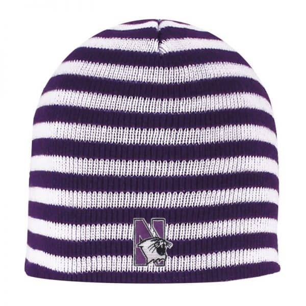 Northwestern University Wildcats Adult Purple/White Blizzard Micro Stripped Knit Beanie