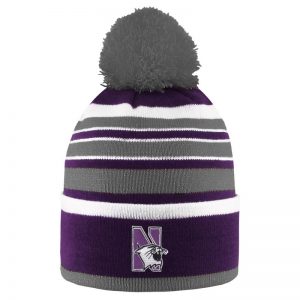 Northwestern University Wildcats Adult Bradshaw Stripped Knit Cuff Hat With Pom