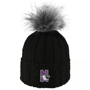 Northwestern University Wildcats Adult ALPS Black Knit Cuff Hat With Faux Fur Pom