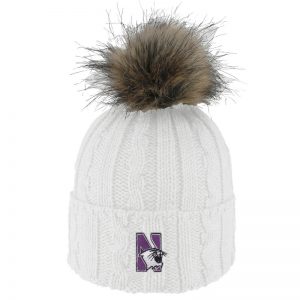 Northwestern University Wildcats Adult ALPS White Knit Cuff Hat With Faux Fur Pom