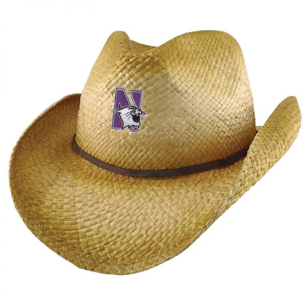 Northwestern University Wildcats Wrangler Distressed Raffia Cowboy Hat With Swede Leather Accent and Flex-fit Band