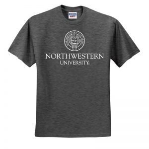 Northwestern University Wildcats Men's Black Heather Charcoal Short Sleeve Tee Shirt with Northwestern University Seal Design