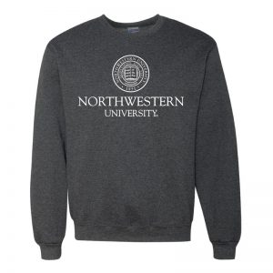 Northwestern University Wildcats Men's Black Heather Crewneck Sweatshirt with Northwestern University Seal Design