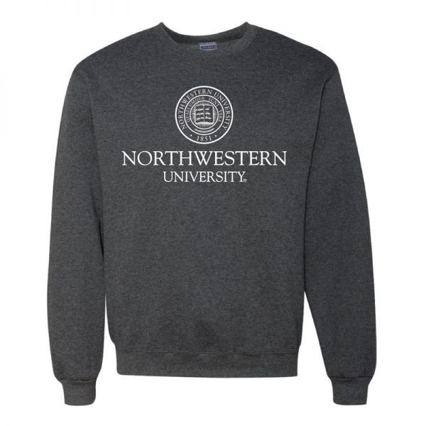 Northwestern University Wildcats Men's Black Heather Crewneck Sweatshirt with Northwestern University Seal Design