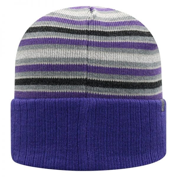 Northwestern University Wildcats Adult Multicolor Stripped Cuffed Knit Hat With Embroidered Stylized N - Image 2