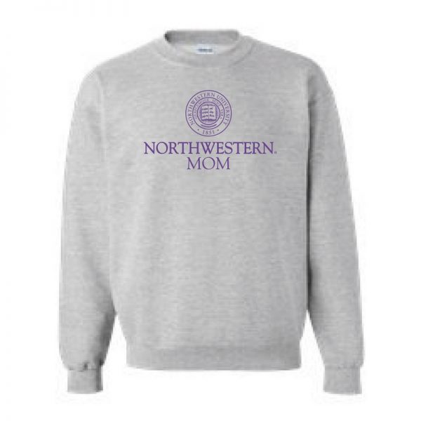 Northwestern University Wildcats Dark Grey Crewneck Sweatshirt With Mom Design