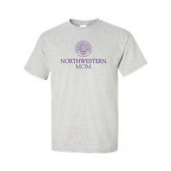Northwestern University Wildcats Light Grey Short Sleeve Tee Shirt with Mom Design