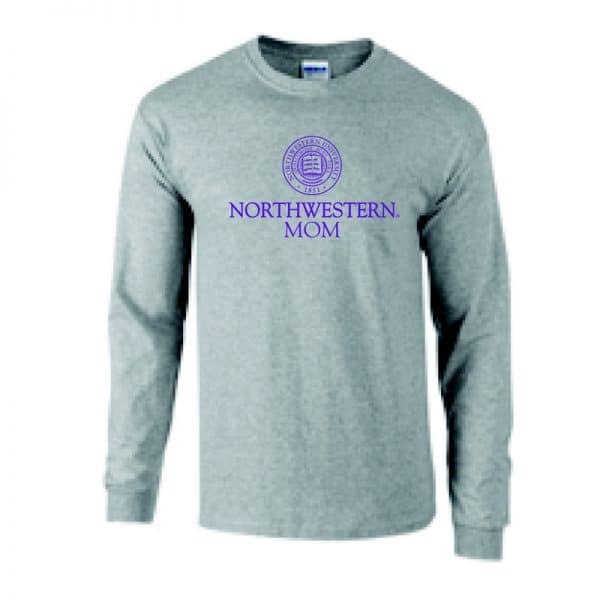 Northwestern University Wildcats Dark Grey Long Sleeve Tee Shirt with Mom Design
