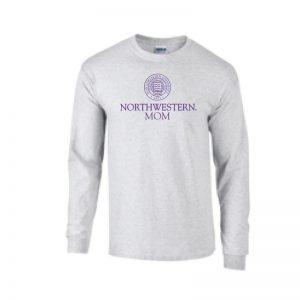 Northwestern University Wildcats Light Grey Long Sleeve Tee Shirt with Mom Design