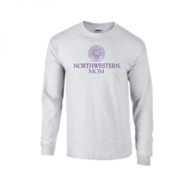 Northwestern University Wildcats Light Grey Long Sleeve Tee Shirt with Mom Design