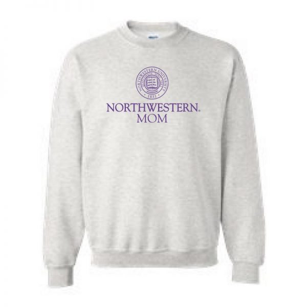 Northwestern University Wildcats Light Grey Crewneck Sweatshirt With Mom Design