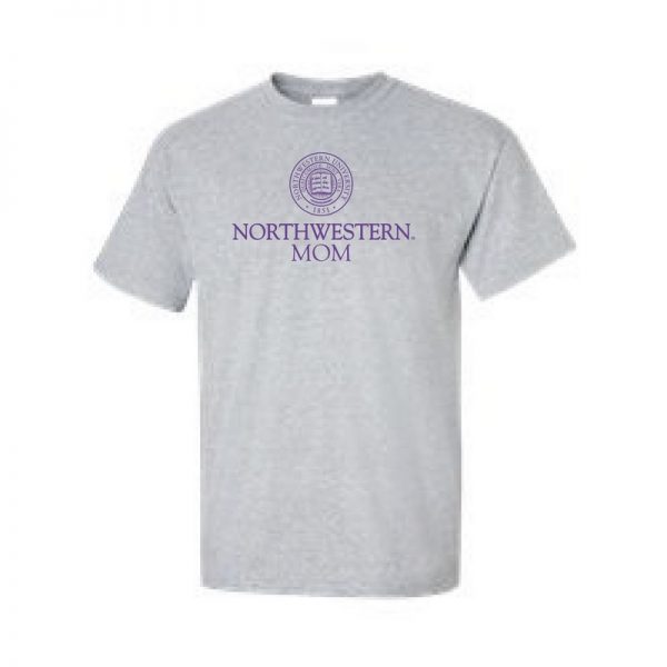 Northwestern University Wildcats Sport Grey Short Sleeve Tee Shirt with Mom Design