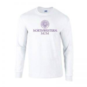 Northwestern University Wildcats White Long Sleeve Tee Shirt with Mom Design
