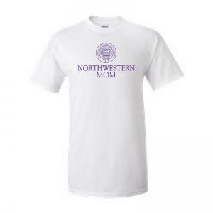 Northwestern University Wildcats White Short Sleeve Tee Shirt with Mom Design
