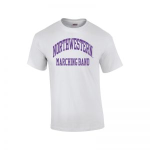 Northwestern University Wildcats White Short Sleeve Tee Shirt with Marching Band Design